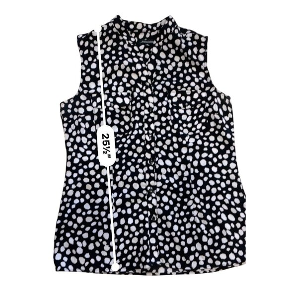 Notations Medium Sleeveless Tunic Top Black White Pattern Mandarin Neck Pocket - Picture 8 of 11